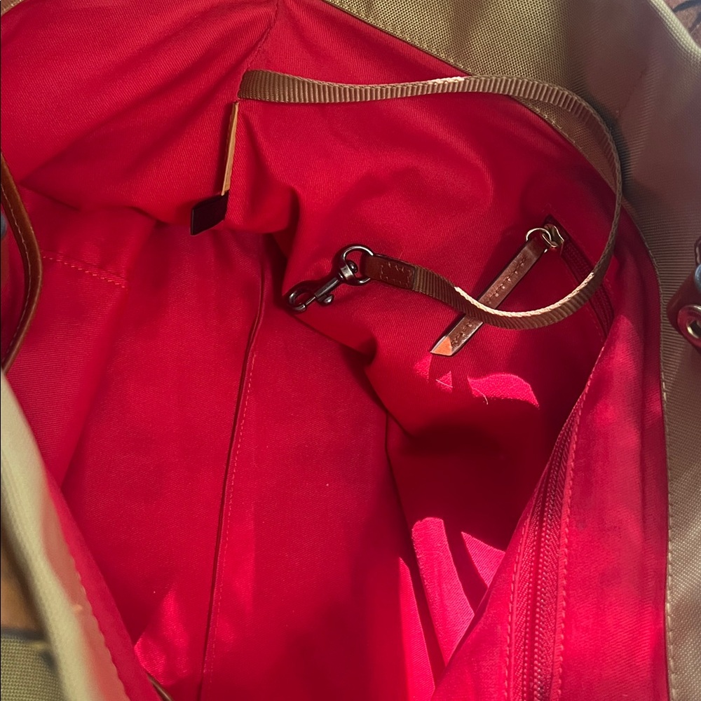 Dooney & Bourke Large Canvas Shopper Neutral Tan with Leather Trim Red interior - Picture 7 of 13
